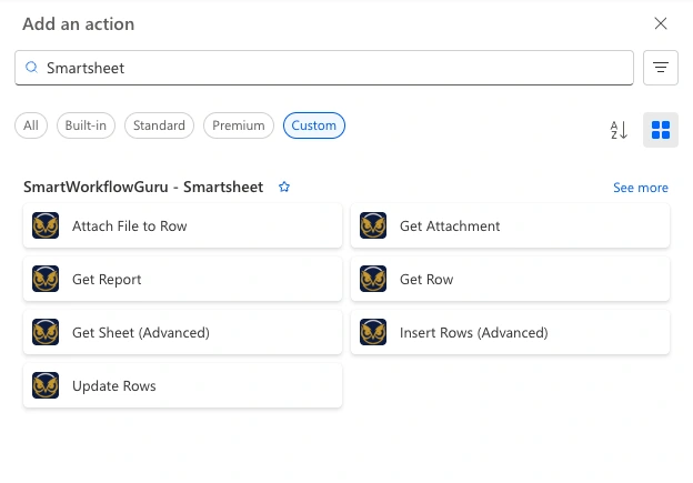 Power Automate Smartsheet Custom Connector Action