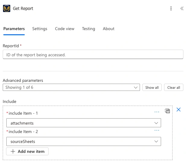 Include field with two items selected: attachments and sourceSheets